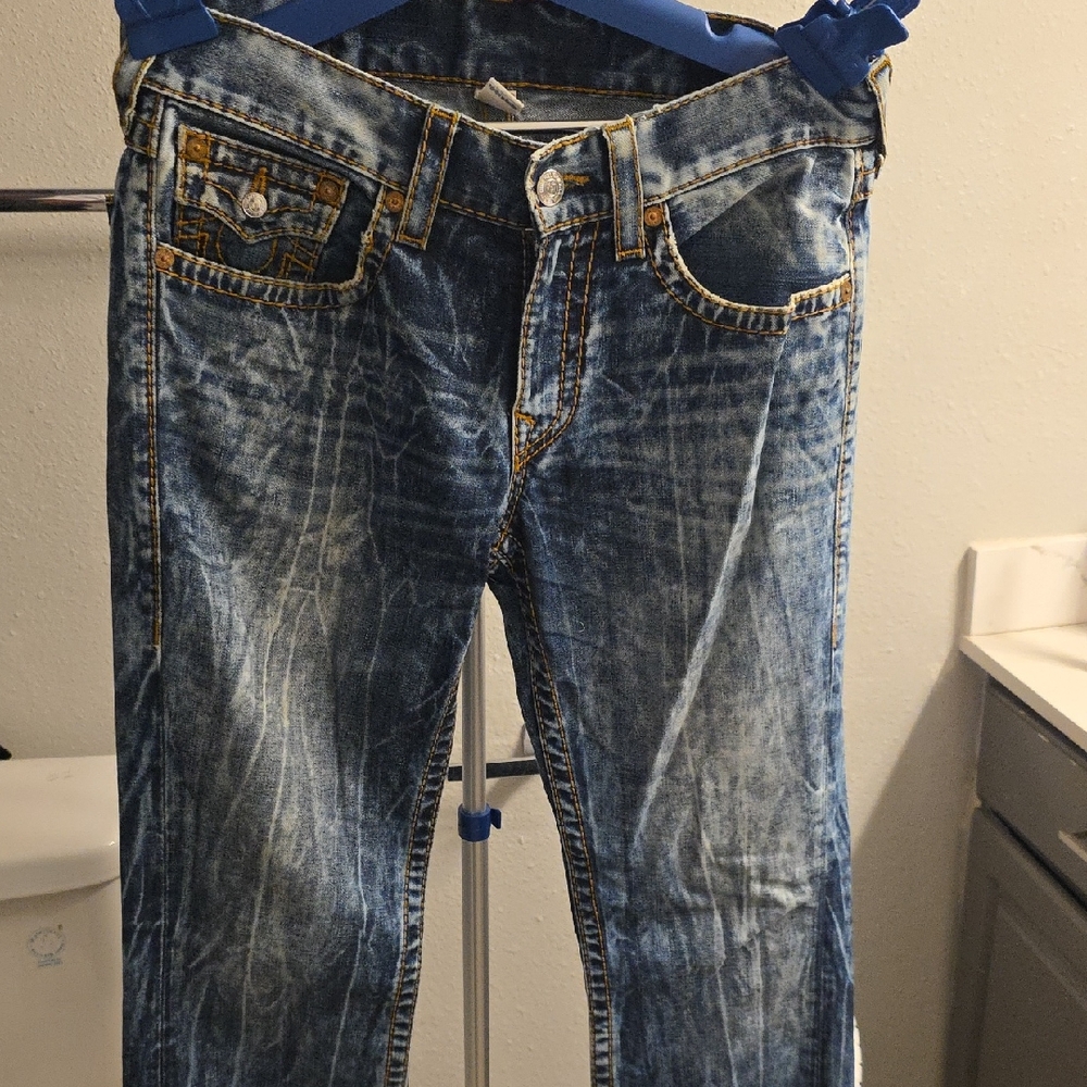 Mens True Religion Blue Slim Jeans with Vintage Fading! 32x32